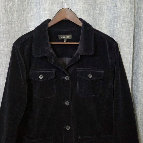Talbots Stretch Corduroy Trucker Jacket Women's XL Black - Picture 2 of 11